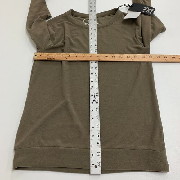 Chaser Sweatshirt Womens 14 Dark Olive Crew Neck Pleated Cuff Long Sleeve Top - Picture 6 of 12